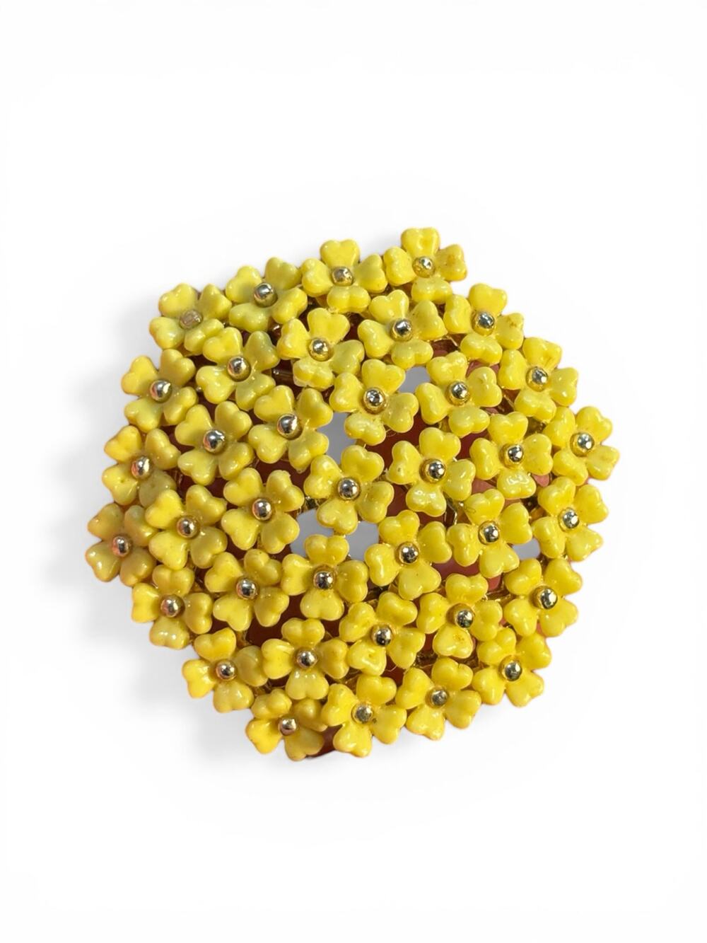 Vintage Yellow Floral Cluster Brooch Tiny Flower Dome Garden Cottagecore Pin